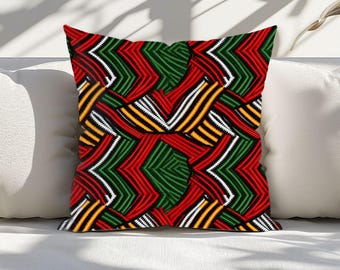 Embroidered Tribal Pattern Throw Pillow, Red Green Gold Design, 4 Sizes