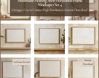 Minimalist Floating Shelf Horizontal Frame Mockup Set 4 • 6 Images