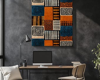 African Mudcloth Peel & Stick Wall Print | Modern Tribal Geometric Wall Art | Removable Ready-to-Hang Decor | 6 Sizes