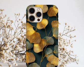Gold Ginkgo Leaves Tough Phone Case, Elegant Botanical Design iPhone Samsung