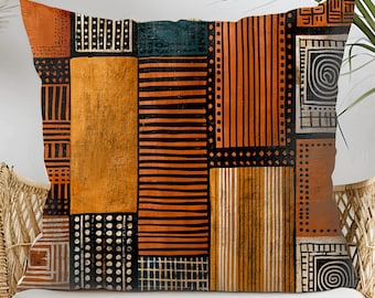 African Geometric Throw Pillow Cover | Modern Tribal Pattern | Boho Global Decor | 6 Sizes