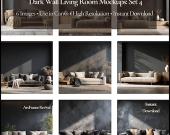 Dark Wall Living Room Mockup Set • Modern Interior Wall Art Mockups