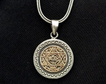 925 Sterling Silver Handmade Seal Of Solomon Special Design Pendant Necklace Gift For Him