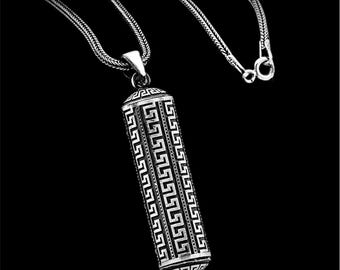 Medallón musulmán Jawshan de plata de ley 925: colgante de caja de oración islámica, tubo de caja de oración