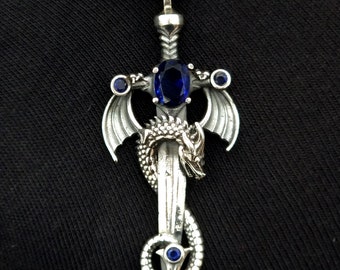 925 Sterling Silver Handmade Dragon Sword Special Necklace Design Pendant Necklace Gift For Him