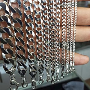 Handmade 925 Sterling Silver Curb Chain Necklace - Men&#39;s Square Edge