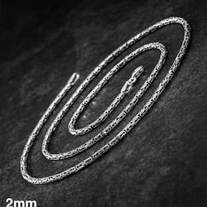 925 Sterling Silver 2mm Silver Byzantine Necklace, Silver Kings Chain, Silver Round Chain, Silver Thick Chain, Oxidized Byzantine Necklace