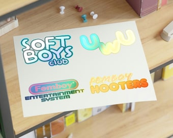 Super Gay Sticker Sheet #2: Femboy Hooters, Soft Boys Club (Holographic Option)