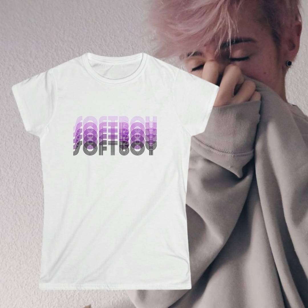T-shirt souple imprimé style années 70, coupe féminine - Rétro - Soft Boys Club - Femboys - Sissies - LGBTQIA - Culture Weeb