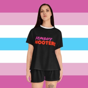 Femboy Hooters Short Pajamas - How May I Serve You - Femboy Clothes - Sissy Clothes - Weeb Gifts - Femboys - Softboys - LGBTQIA Gifts