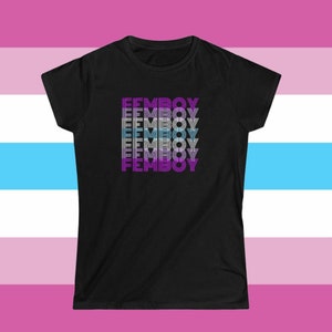 Femboy Pride Flag Repeating Print Feminine Cut T-Shirt - Femboy Clothes - Sissy - Sissies - LGBTQIA - Gay - Weeb Gifts