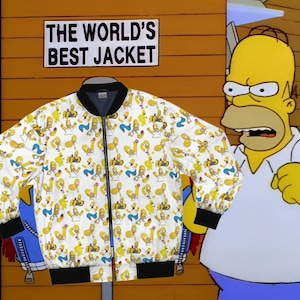 La meilleure veste au monde - Blouson aviateur incroyablement cher - Tout le monde en vedette - Les Simpsons - Homer All Over Print - Cadeaux bâillons absurdes