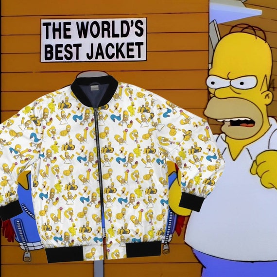 The Worlds Best Jacket - Hilariously Overpriced Bomber Jacket - Show Everybody - Simpsons - Homer All Over Print - Nonsense Gag Gifts