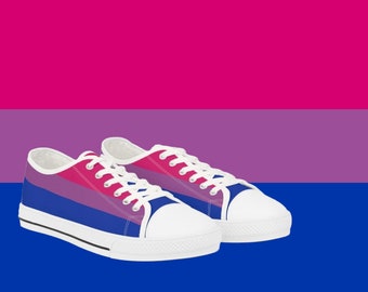 Bisexual Pride Flag Low Top Sneakers - White or Black - LGBTQIA Gifts - Bi Flag Shoes - Unique Sneakers - Bold Shoes