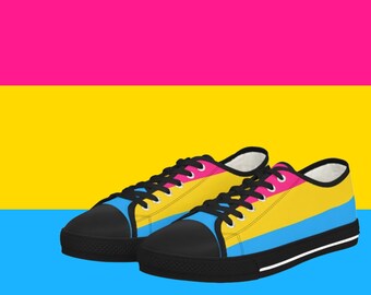 Pansexual Pride Flag Low Top Sneakers - White or Black - LGBTQIA Gifts -