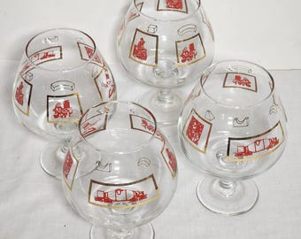 Mid Century Brandy Snifter Steel Making Industial Mofif Set of 4 Vintage Barware.  BMI, Inc Item No. 4900.  (INVETS11)