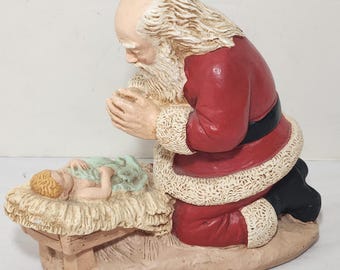1976 RP Gauer R Vargas Kneeling Santa W/ Music Box (No Base)  8" Tall Vintage Christmas  (invCR9 #15)