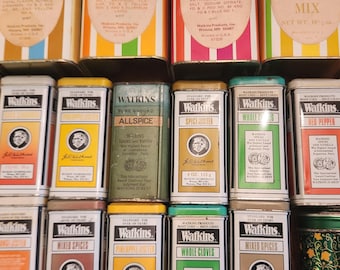 Vintage Watkins Spice Containers Tins Mix of 18.  (invets09#1)