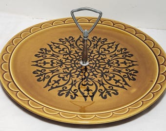 Coventry by Homer Laughlin Castilian Granada / Harverst Gold Dinnerware Mid Century Serving Tray Plate with Handle 12.5"  (ETC06 #4)