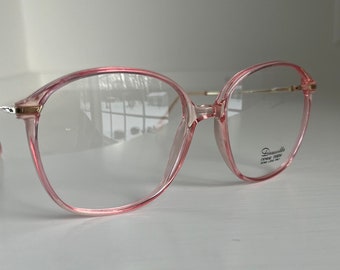 Pink Retro Eyeglass Frames, New Old Stock, Jumbo Lenses (demo lenses only) Color peach, Super Cute! metal temples plastic frame