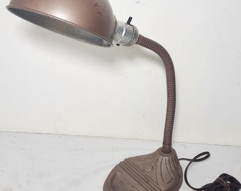 Vintage Rodale Industrial Gooseneck Desk Lamp Mid Century Flexible Neck Cast Iron Base (invets2)