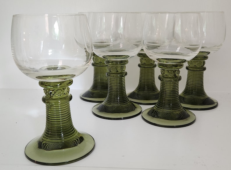 Green Beehive Stem Wine Glasses - Set of 6 Goblets