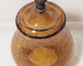 Amber Crackle Glass Lamp Shade Globe.  Acorn Finial.  AUTHENTIC!   8" Tall.    (Inv C20 #1)