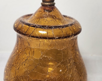Amber Crackle Glass Lamp Shade Globe.  Acorn Finial.  AUTHENTIC!   8" Tall.    (Inv C71 #3)