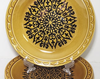 Coventry by Homer Laughlin Castilian Granada / Harverst Gold Dinnerware Mid Century  1970's Set of 4 Dinner Plates 10" (INVCrt C72 #1)