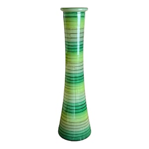 Tall Green Striped Vase - Mid Century Spanish Glass, Multi shades of green