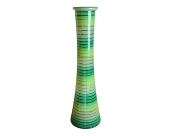Tall Green Striped Vase - Mid Century Spanish Glass, Multi shades of green