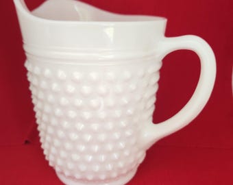 Vintage Milk Glass Pitcher Anchor Hocking Hobnail.  8" Tall.  Beautiful!  (INV.Cr47)