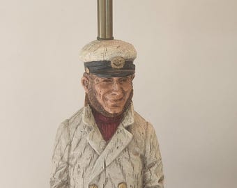 Vintage Old Salty Sea Man Fisherman Captain Nautical Table Lamp. Dunning Industries 1971.   Resin.
