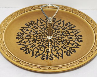 Coventry by Homer Laughlin Castilian Granada / Harverst Gold Dinnerware Mid Century Serving Tray Plate with Handle 12.5"  (ETB04 #3)