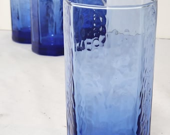 Libbey Cobalt Blue Octagonal Tumblers.  Set of 4.  (invets13)
