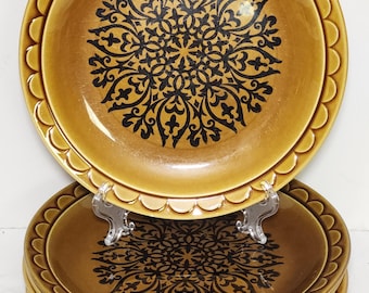 Coventry by Homer Laughlin Castilian Granada / Harverst Gold Dinnerware Mid Century 1970's Set of 7 Dinner Plates 10" (INVCrt C73 #2)