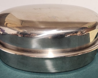 Vintage Mid Century LIFETIME 18" Roasting Pan Oven Custom Designed Stainless Steel Script Logo  1940's - 1960's.  (invets13)