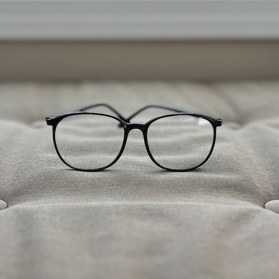 Round Black 1980s Oversize Eyeglass Frames - New … - image 2