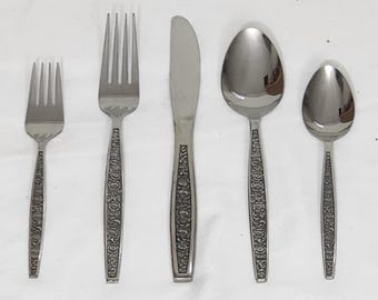 Granada Rose Stainless Steel Flatware 5-Piece Place Setting Japan Mid Century 1960's Multiple Available (InvCrt44#3)