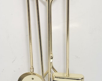 Vintage Fire Place Tool Set. 4 Tools + Stand. Polished Brass Finish. Fireplace Hearth Equipment  (invbsmflr #1)
