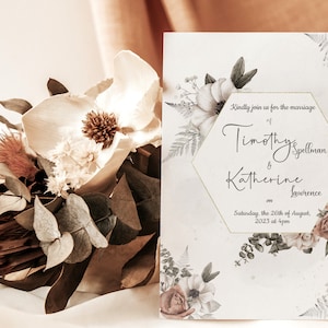 Boho Dusty Rose/White Wedding Template Bundle, Vintage and Timeless, Roses and Anemone Floral Bouquet