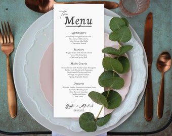 Minimalist Wedding Menu Template | Modern Script Wedding Dinner Menu | Printable | Digital Download | Reception Dinner Menu Editable | DIY