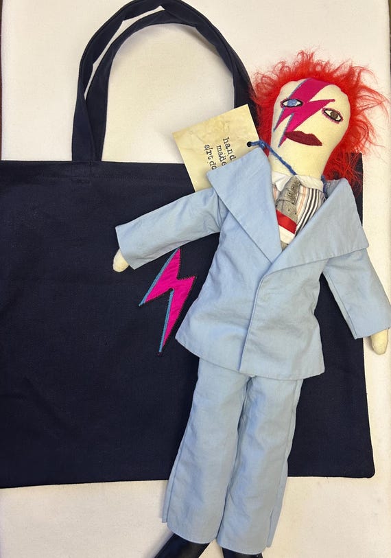 Rare David Bowie Life on Mars Art Doll Lightning Bolt Tote Bag