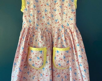 Girl’s handmade vintage style dress pink Bambi cotton age 3-4 years