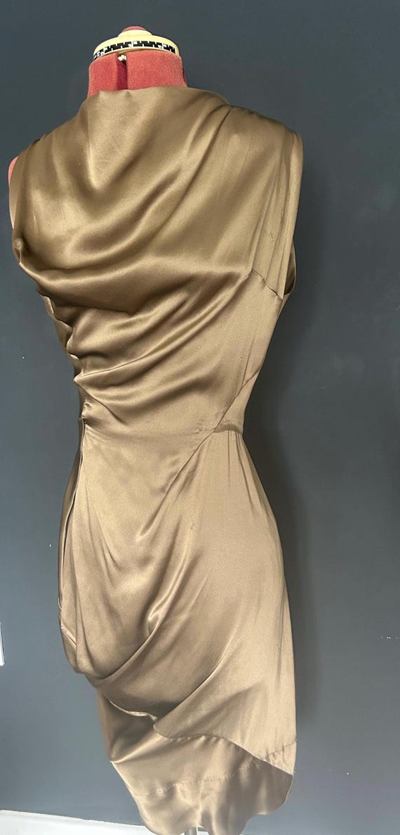 Luxury Vintage Vivienne Westwood Anglomania Gold Draped Cocktail Asymmetric Designer Dress Size 42