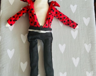 The Cure Robert Smith inspired  Art doll. Post Punk music fan collectible. Gothic textile figure.