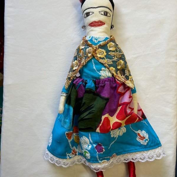 Hand made, embroidered Frida Khalo Art Doll