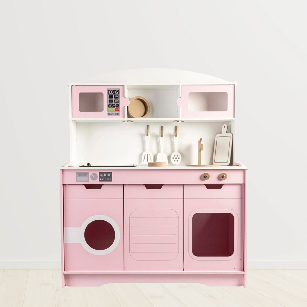 Pink Wooden Play Kitchen,montessori Wooden Toys,educational Wooden Toys ...