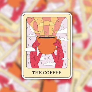 The Coffee Tarot Card Sticker, Coffee Tarot Card Sticker, Water bottle, laptop, tumbler, notebook, journal,phone stickers