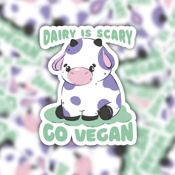Dairy Is Scary Go Vegan Sticker, Funny Vegan Sticker, Animal Liberation Rights, Vegan Gift, Cute Cow Sticker, Anticarnist Animal Sticker